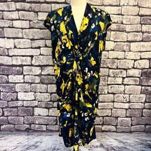 Daisy Fuentes Blue, Yellow & Ivory Sleeveless V-Neck Dress Size 1X